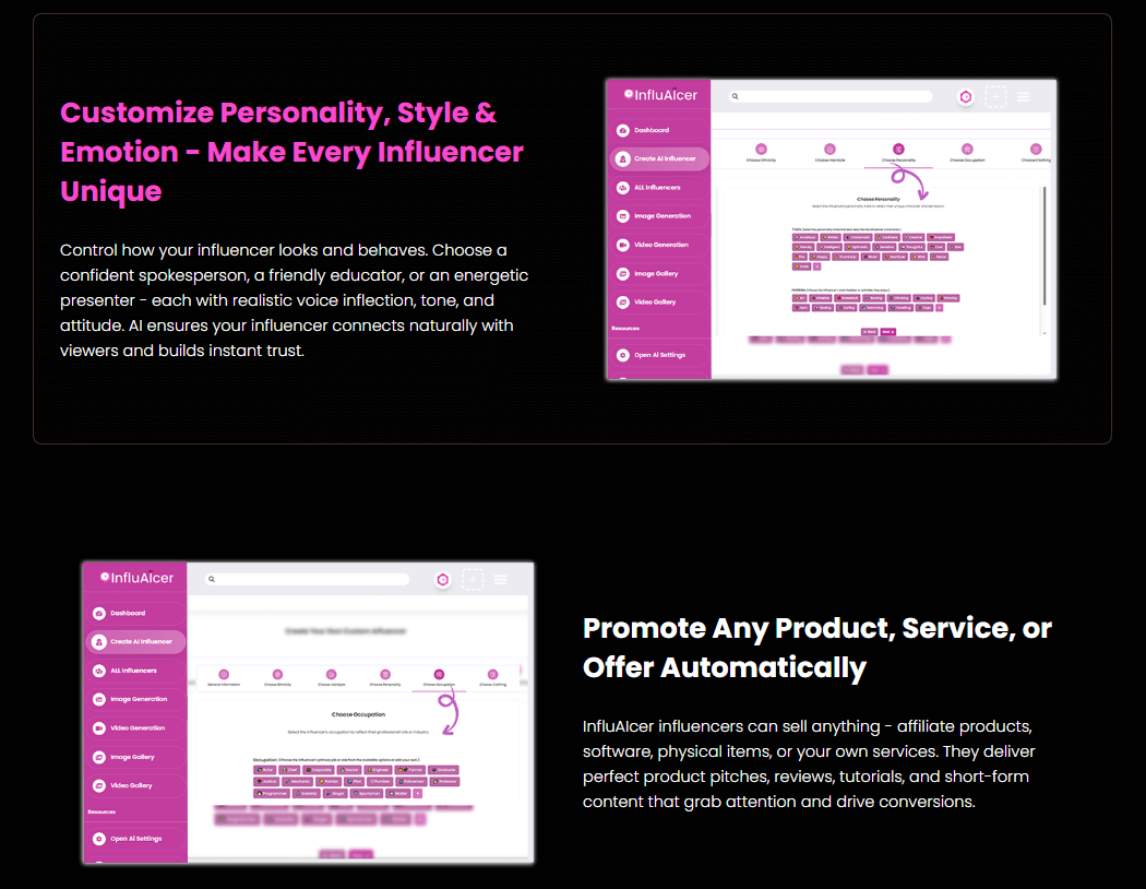 InfluAIcer features
