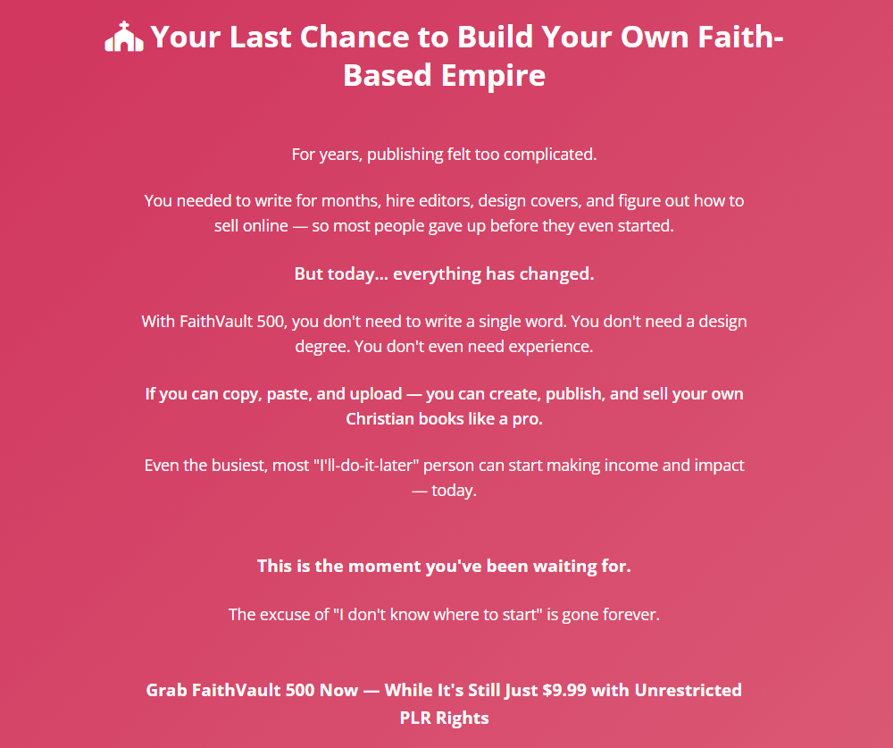 FaithVault 500 w/ Unrestricted PLR Review