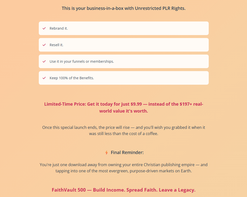 FaithVault 500 w/ Unrestricted PLR Review