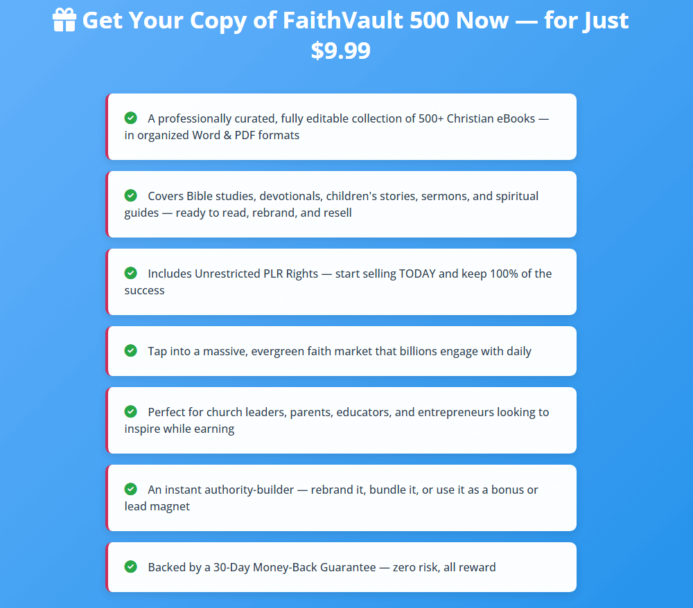 FaithVault 500 w/ Unrestricted PLR Review