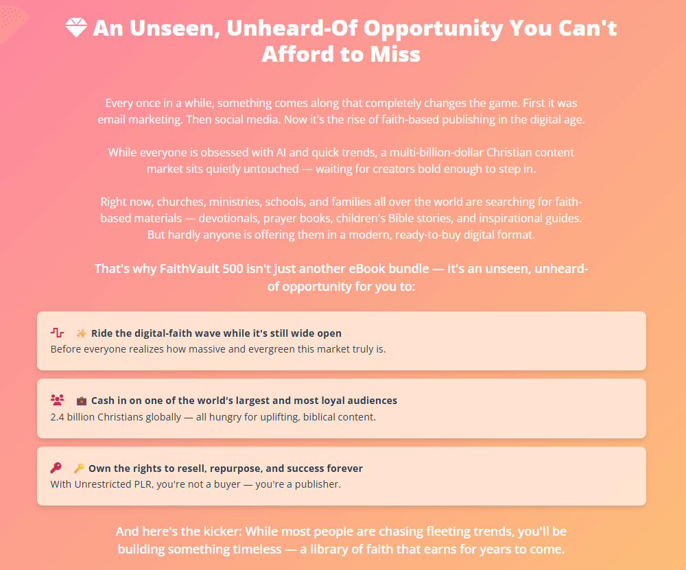 FaithVault 500 w/ Unrestricted PLR Review