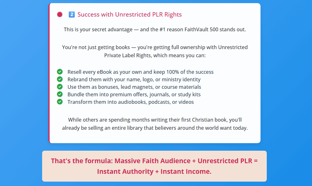 FaithVault 500 w/ Unrestricted PLR Review